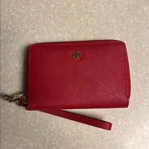 Tory Burch Robinson Wallet, Red, gold, like new!